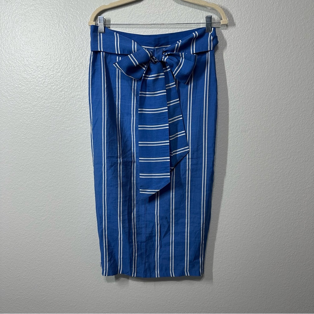 summersalt Blue and White Striped Tie-Waist Swim Coverup Skirt